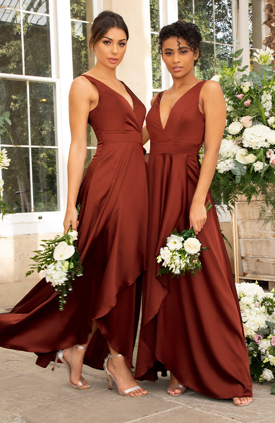 Satin Maxi Wrap Detail Bridesmaid Dress in Orange