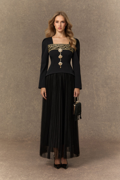 Feel The Romance Jeweled Button Pleated Maxi Dress