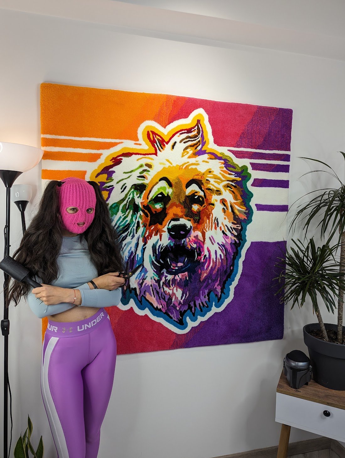 daft pink art custom portrait rug of a doge
