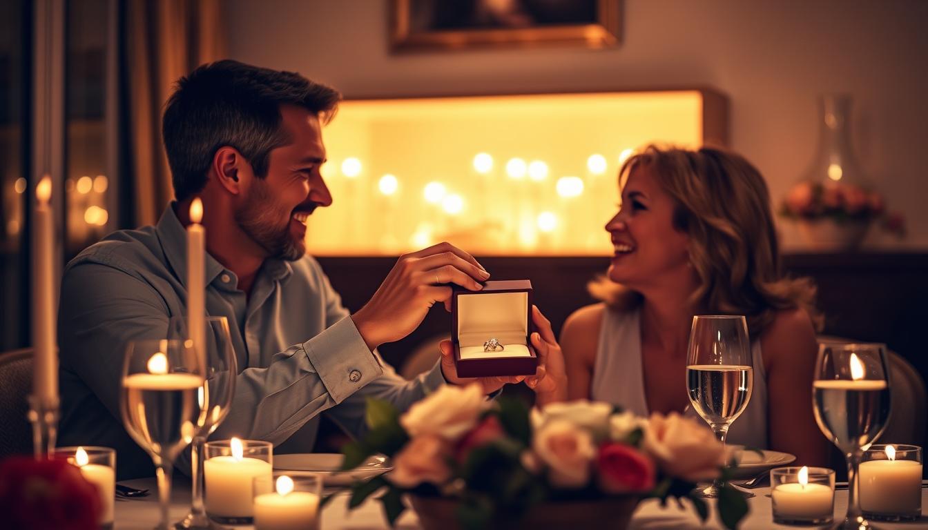 Couple celebrating anniversary with sustainable diamond jewelry gift