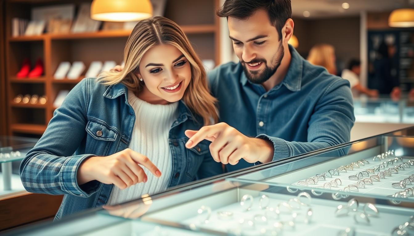 Couple shopping for promise rings together