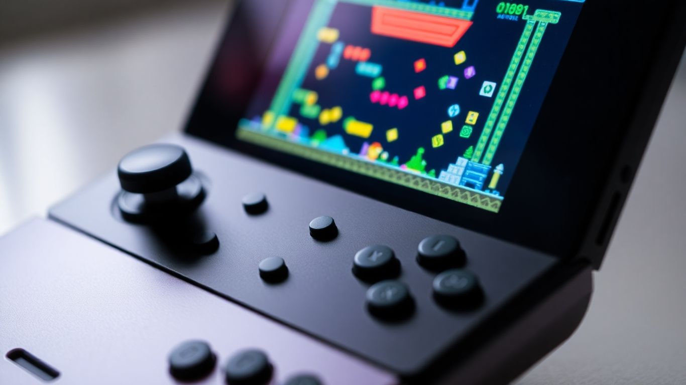 Modern handheld console playing retro game