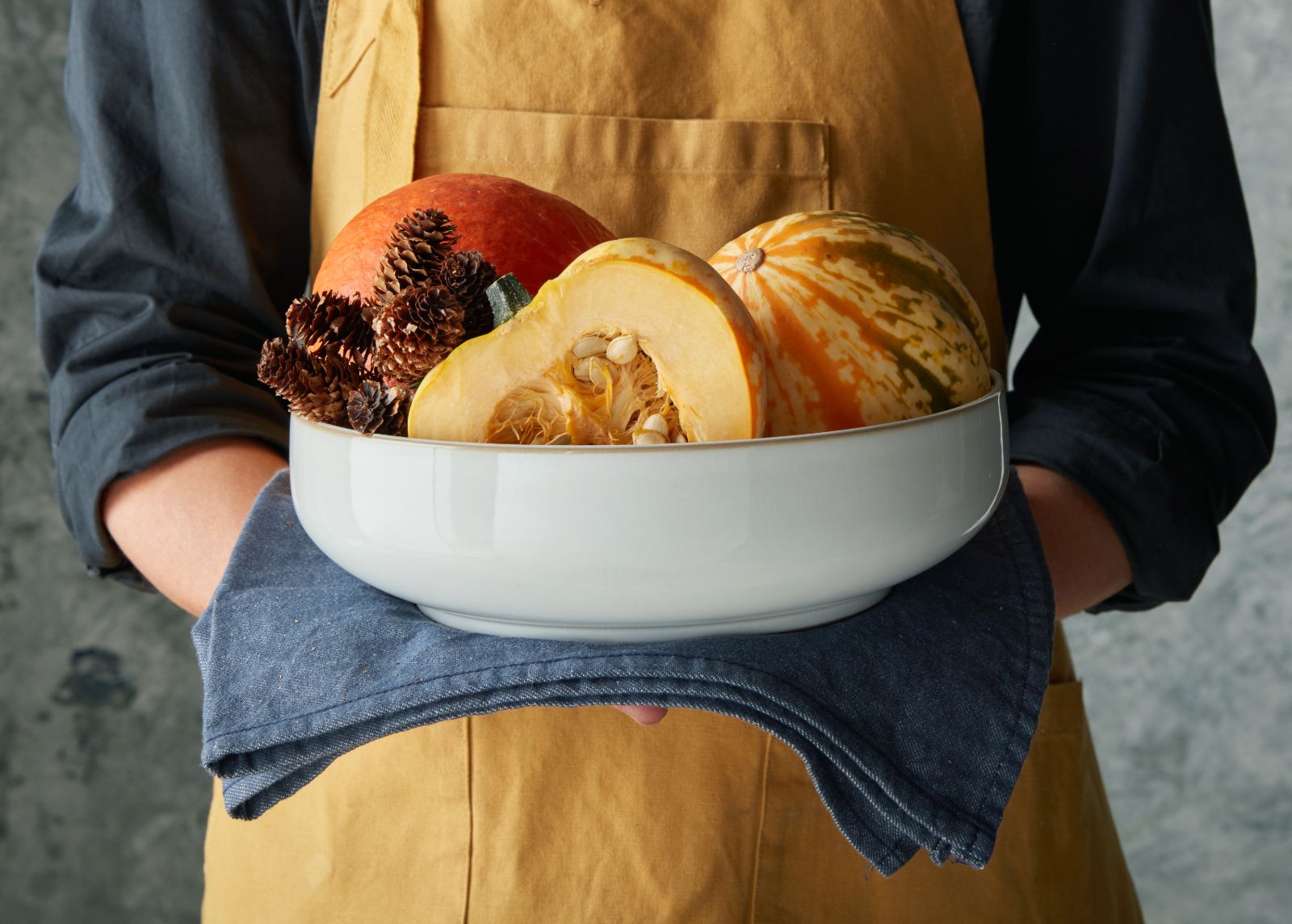 Squash pumpkins in a Natural Canvas serving bowl