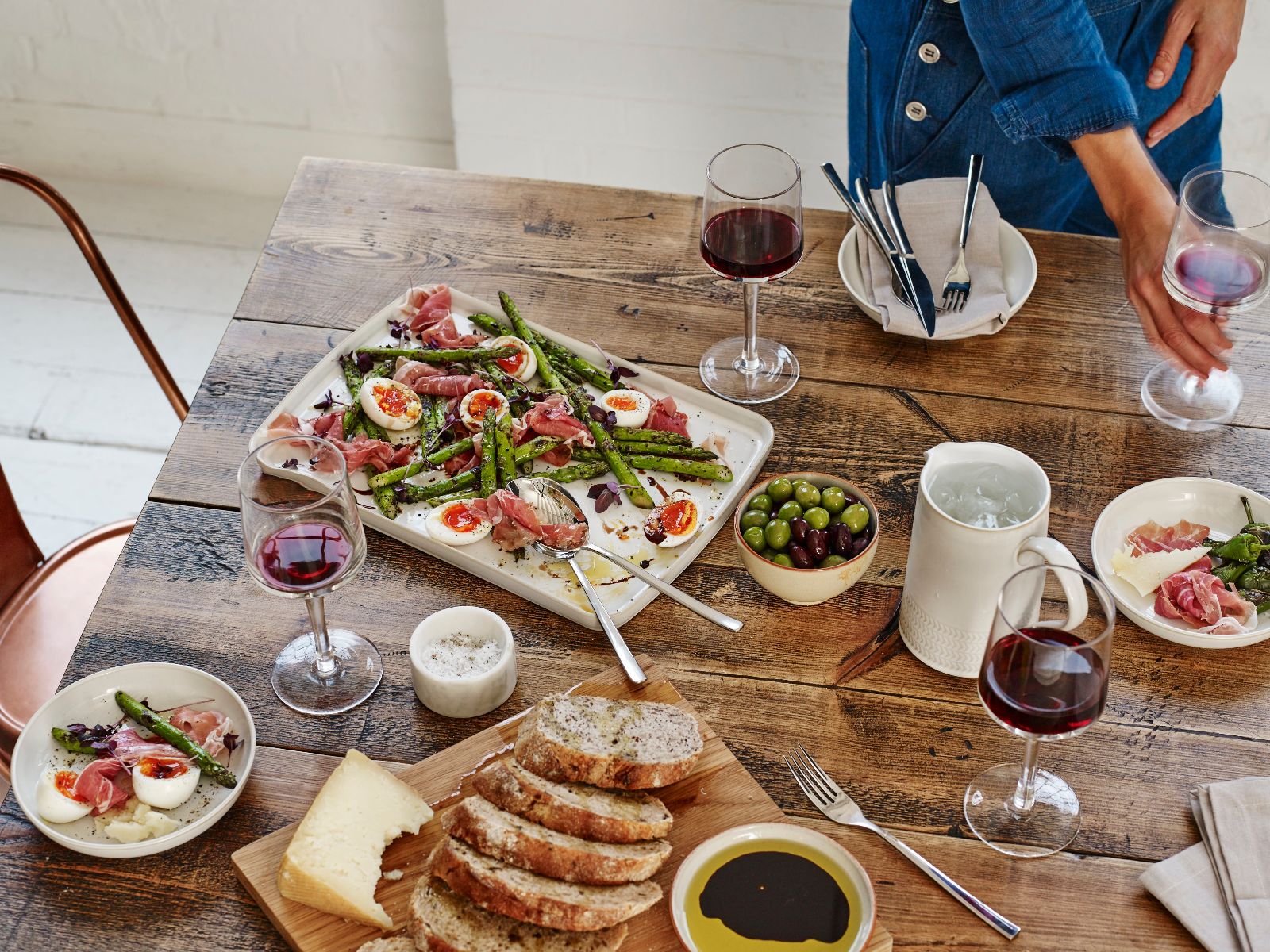 Serving platters on a wooden table