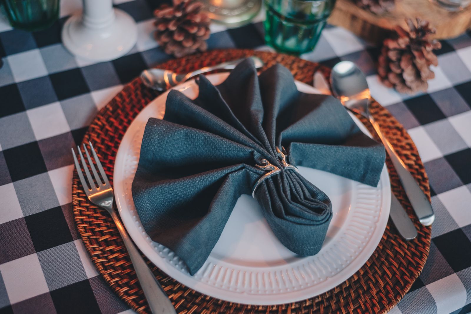 Napkin folded into a leaf shape