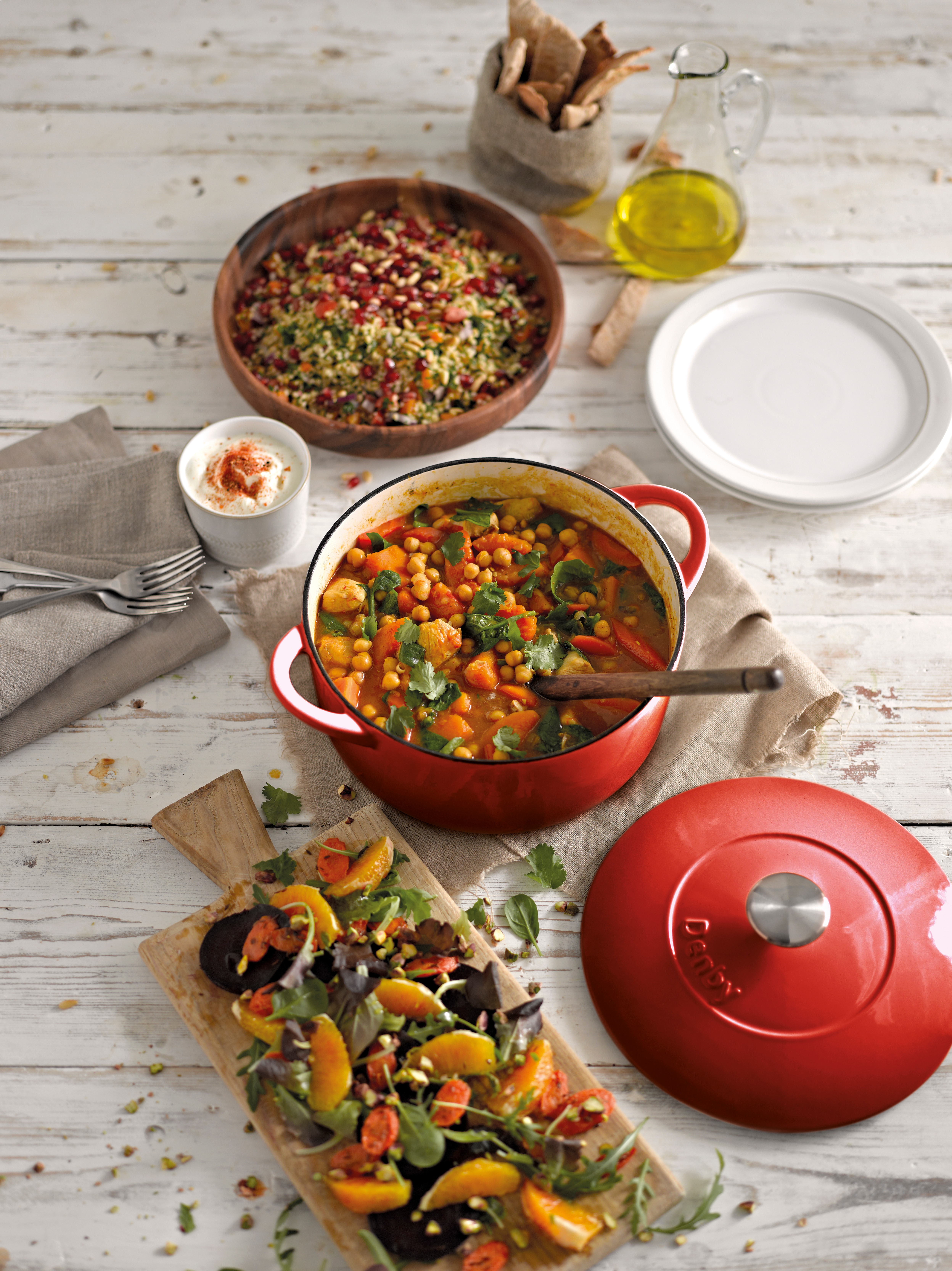 Cast iron pomegranate moroccan chicken