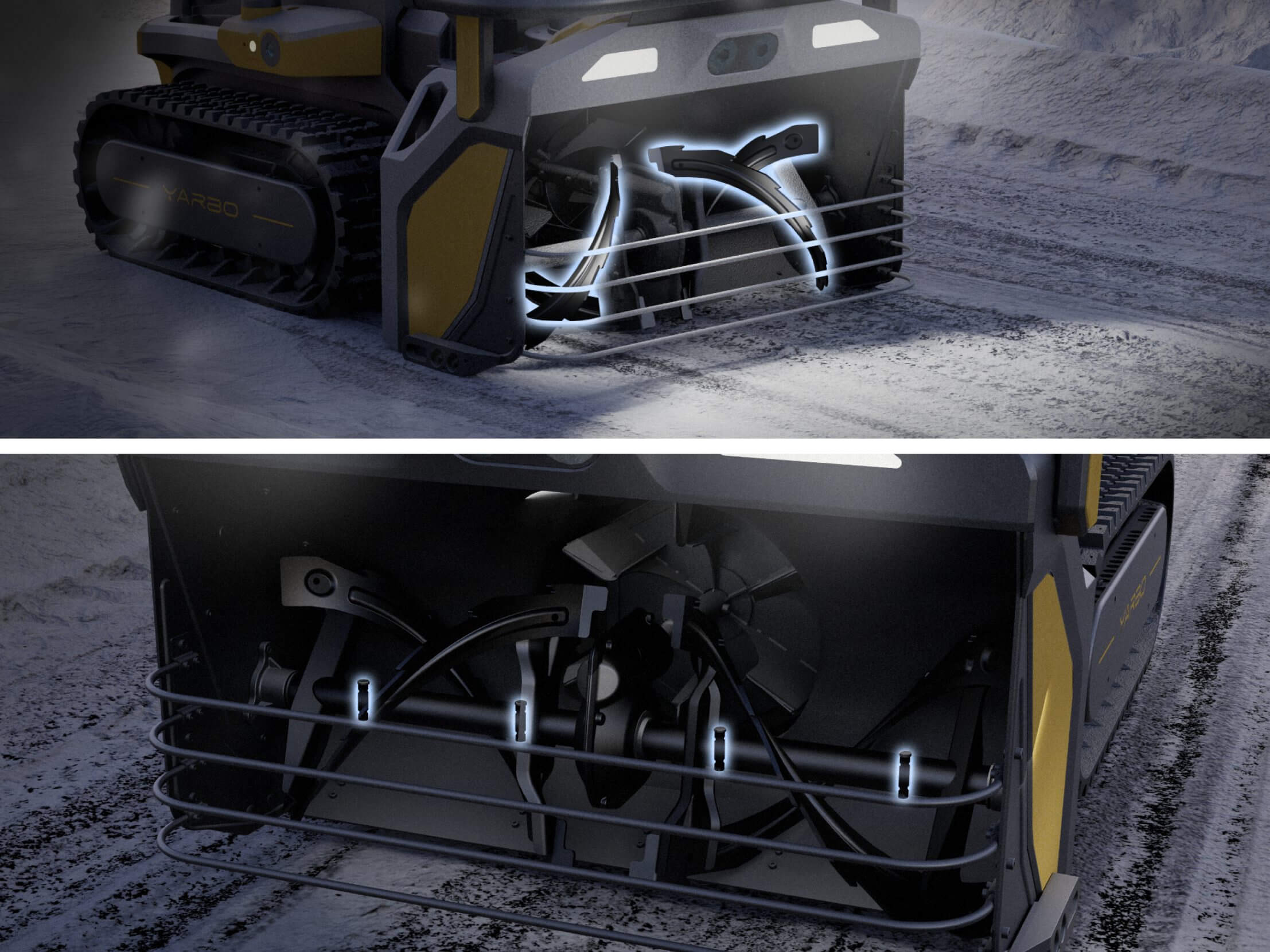 Yarbo dual-stage snow blower with Plow Blade for wet snow