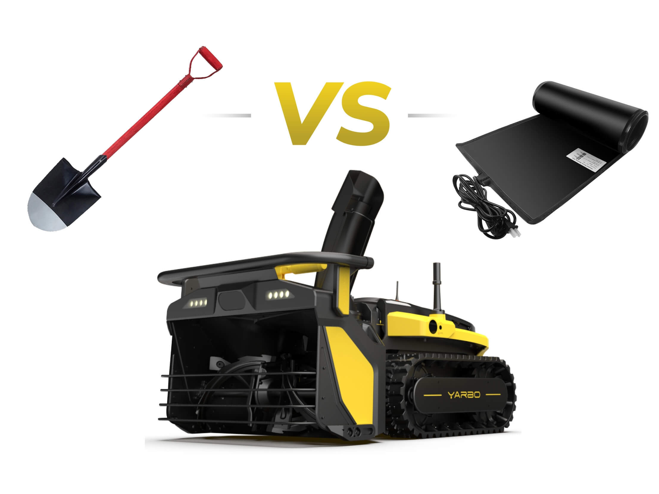 Comparison of manual shoveling, ice-melting mats, and Yarbo snow blower.