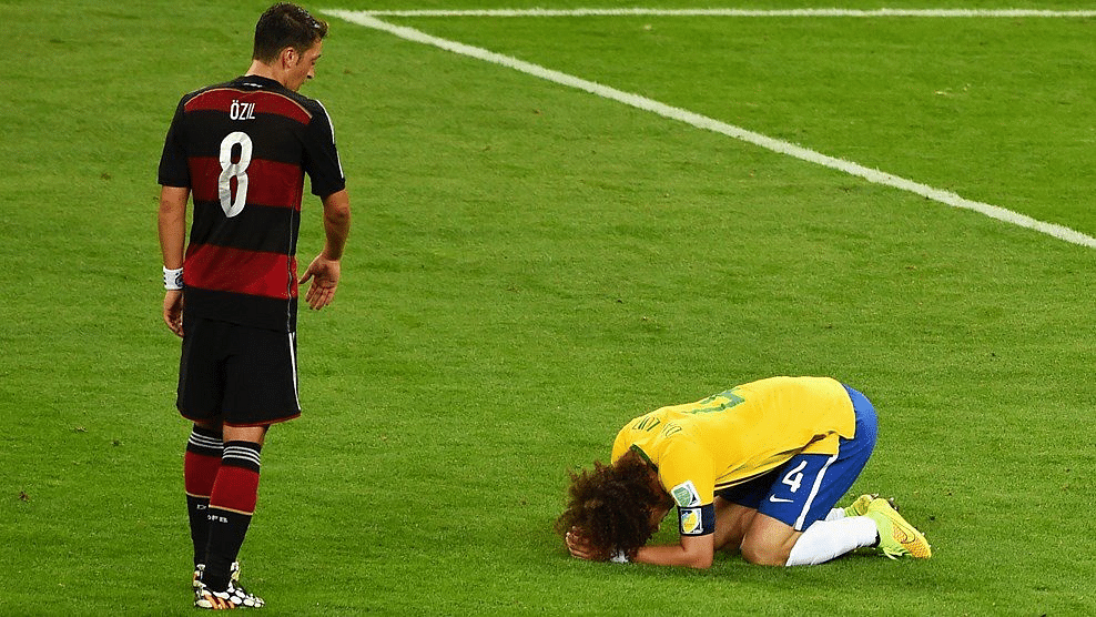 David Luiz Falls to The Ground after The 7-1 Thrashing