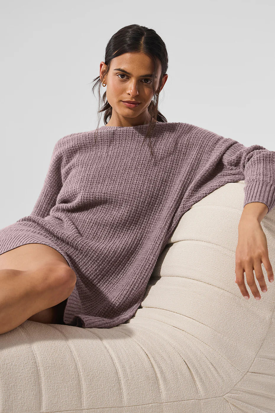 Relaxed Fit Lavender Ribbed Midi Dress, Casual Chic Loungewear