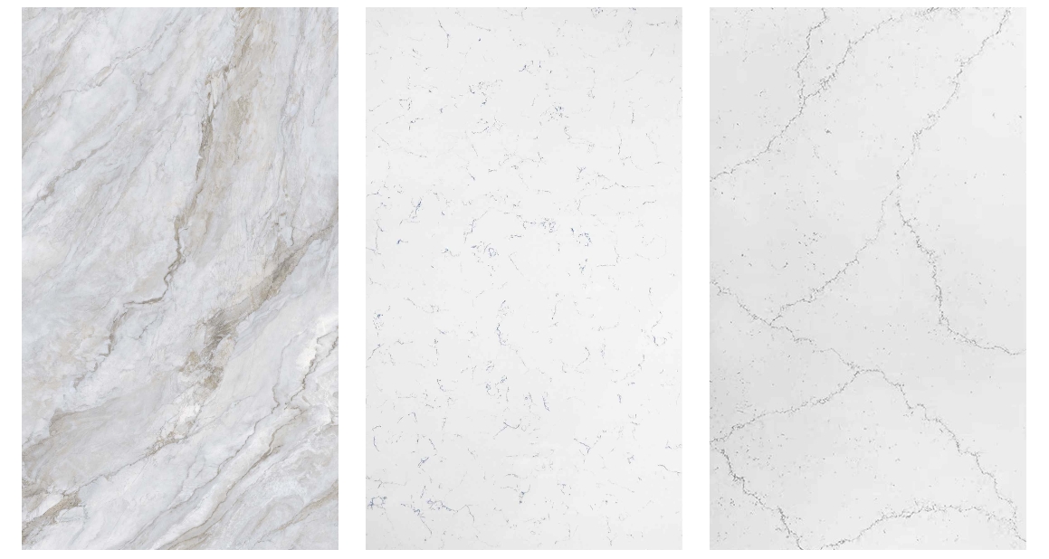 zero silica marble-look quartz countertops