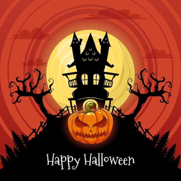 用南瓜插圖的萬聖節快樂的概念| Premium矢量