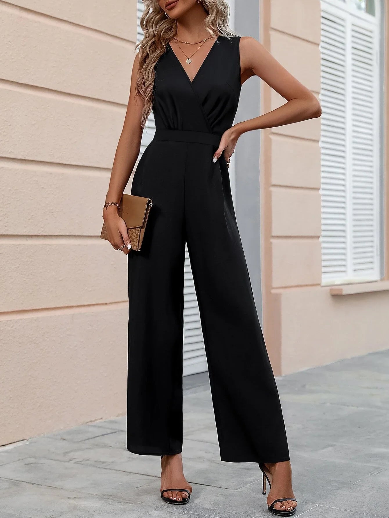 NECK WIDE LEG JUMPSUIT