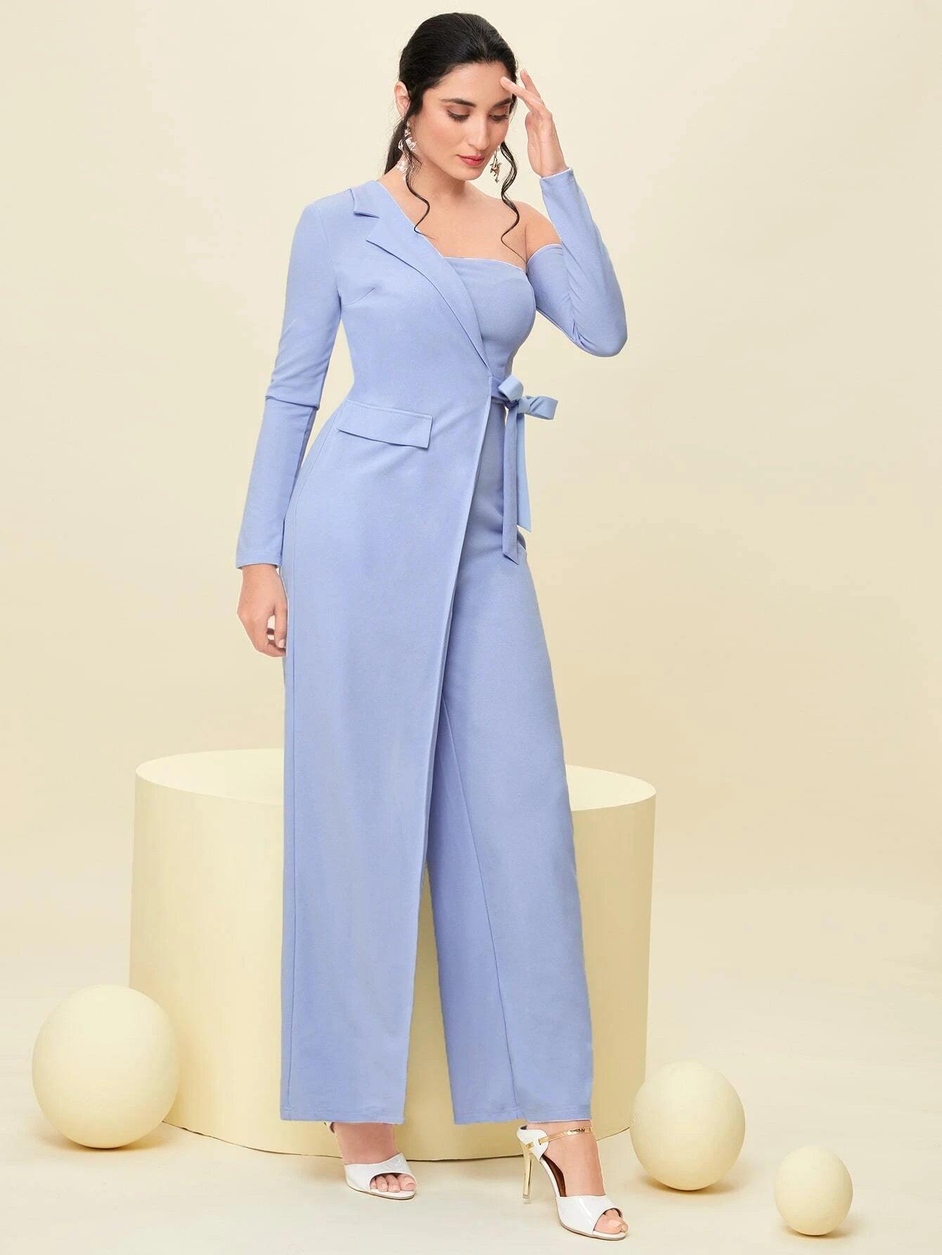 Asymmetrical Neck Knot Side Jumpsuit-Comfy Jumpsuits