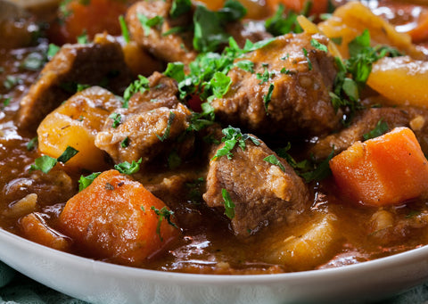 Hearty Beef stew with carrots and potatoes and cuts of tender beef