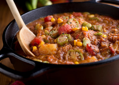 Brunswick stew with okra, corn and lima beans