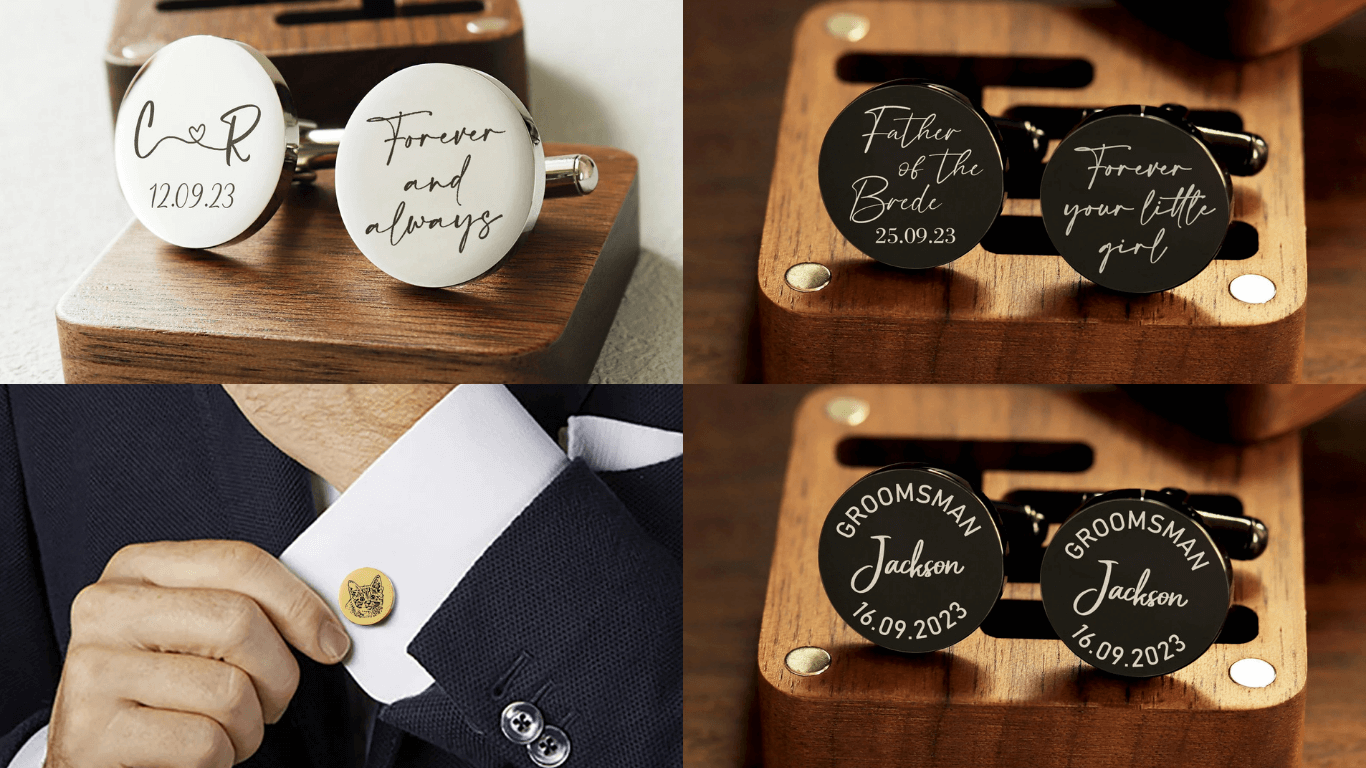 A subtle but elegant touch for the big day &mdash; engraved initials turn them into forever treasures.