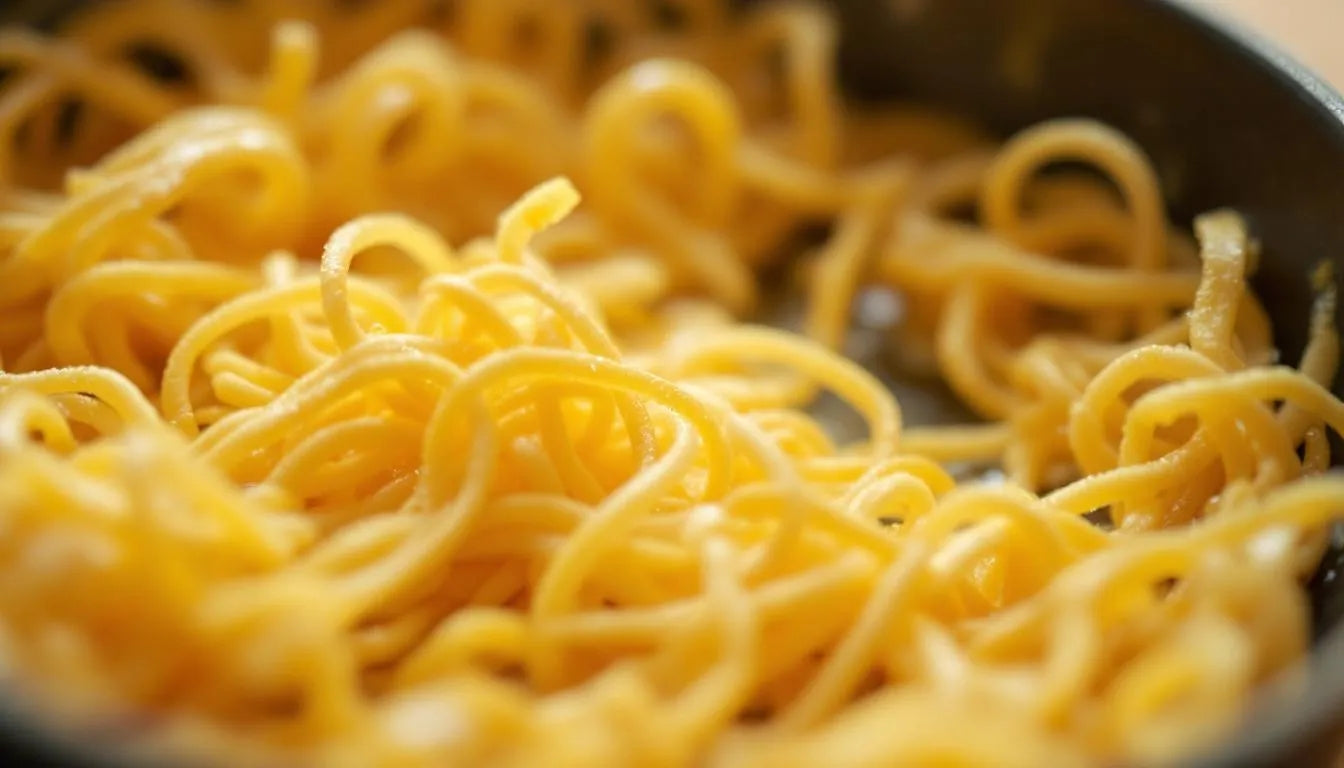 Golden brown toasted kataifi pastry strands in a pan showing crispy texture