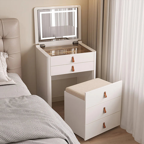 convertible furniture makeup vanity, white, with mirror