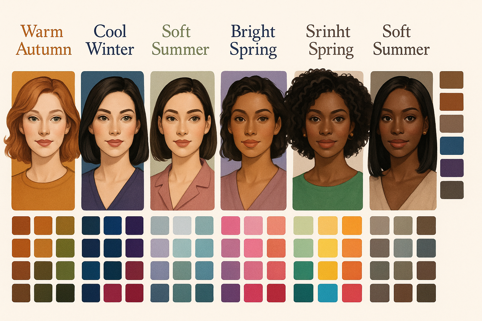 Color analysis for women of different skin tones wearing their best shades