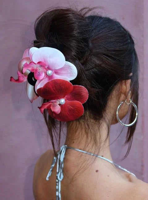 Pink Calderra orchid hair clips