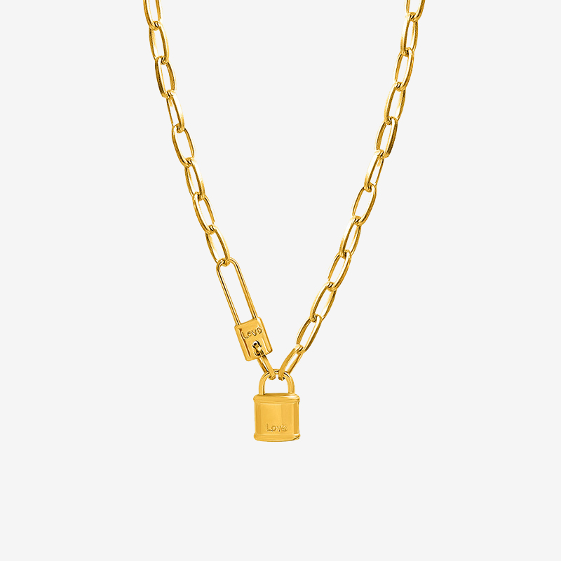 限时促销价-Love Lock Curb Chain Pendant Necklace