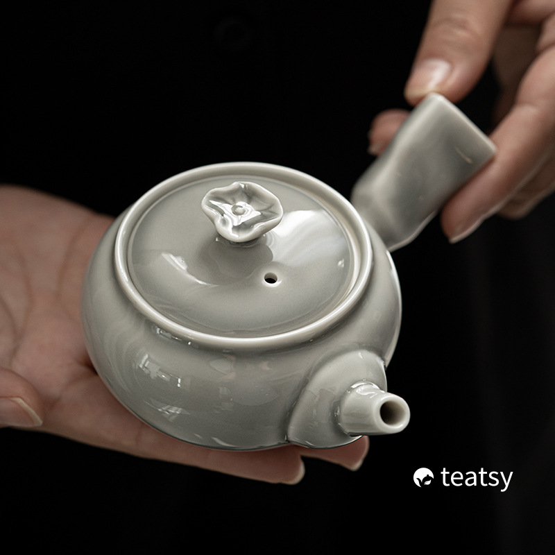 “Lotus Rhyme” Handmade Ice-gray Glaze Ceramic Teapot With Side Handle-TeaTsy - For A Good Cup of Tea