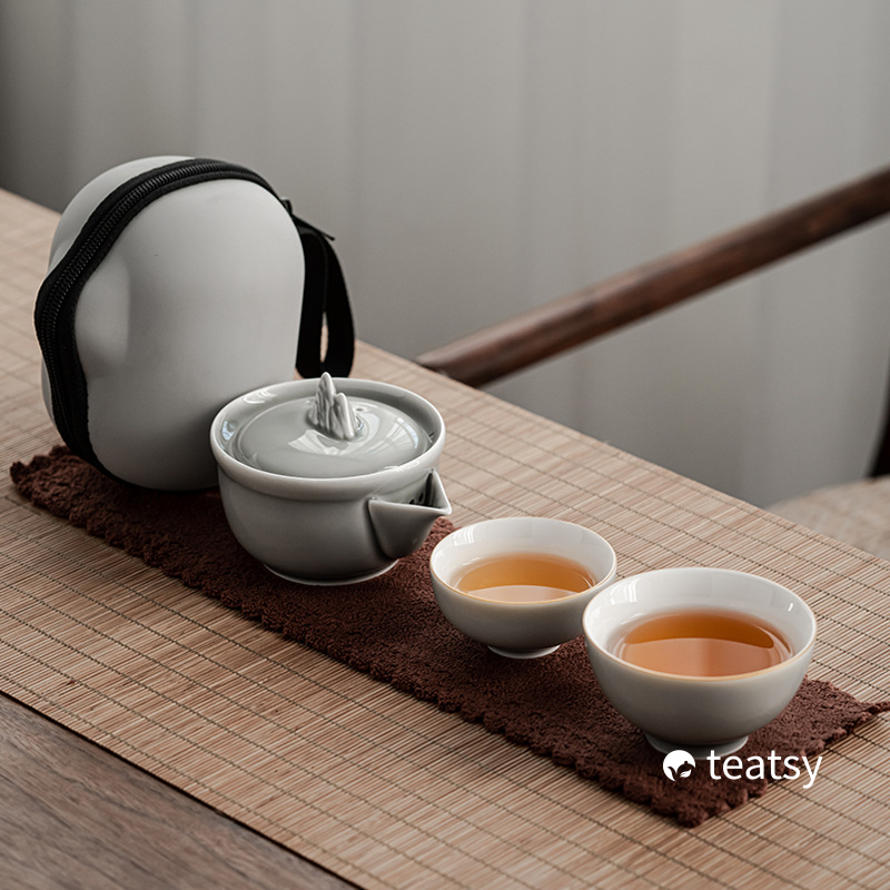 “Mountain Silhouette”Handmade Ice-gray Glaze Ceramic Easy Brew Gaiwan Teaset (Double-cup) With Protective Case-TeaTsy - For A Good Cup of Tea