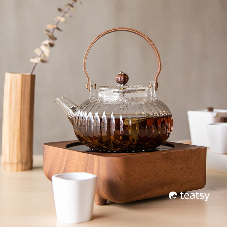 Blossom Thickened High Grade Borosilicate Glass Heat Resistant Teapot With Wooden Handle