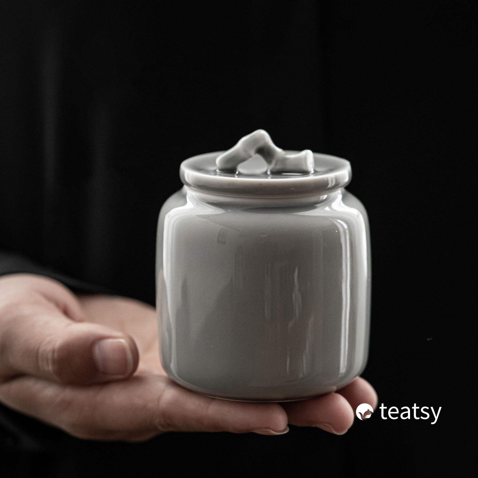 "Quiet Bamboo" Handmade Ice-gray Glaze Ceramic Tea Canister-TeaTsy - For A Good Cup of Tea