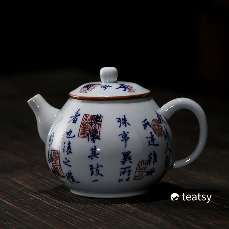 “Lantingji Xu” - Hand Painted Antique Chinese Style Blue & White Porcelain Tea Pot (Ruyi Style 140ml)-TeaTsy - For A Good Cup of Tea