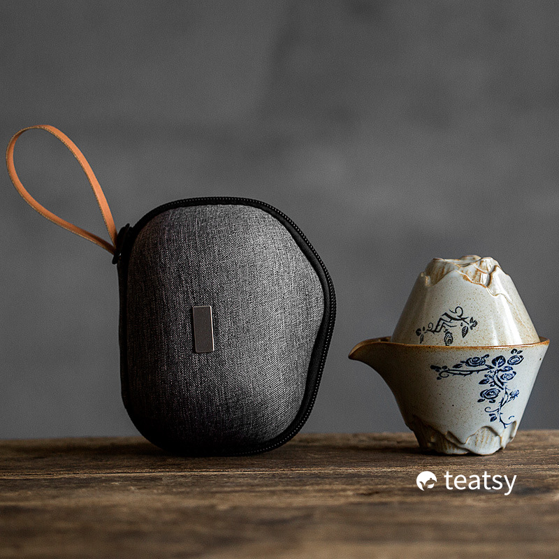 “Grass Wood Gray” - Handmade Antique Style Portable Easy Brew Gaiwan Tea Set with Protective Case-TeaTsy - For A Good Cup of Tea