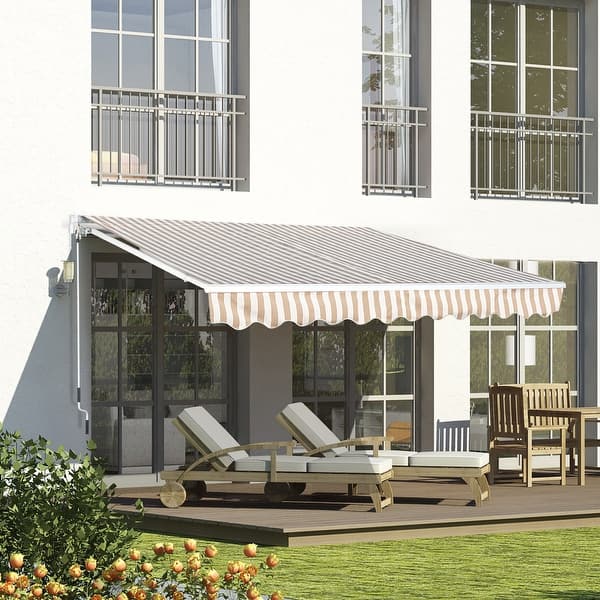 Outsunny 13undefined x 8undefined Manual Retractable Sun Shade Patio Awning  with Durable Design & Adjustable Length Canopy - On Sale - Overstock -  17965244