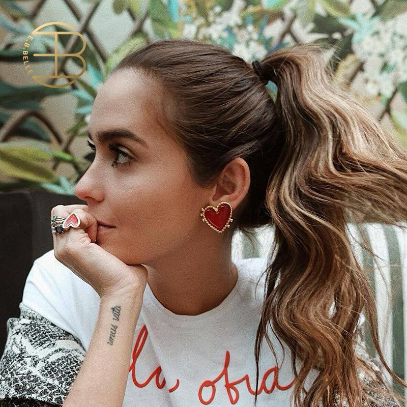 2019 New Design Punk Gold Edge Red Acrylic Heart Stud Earrings For Wom