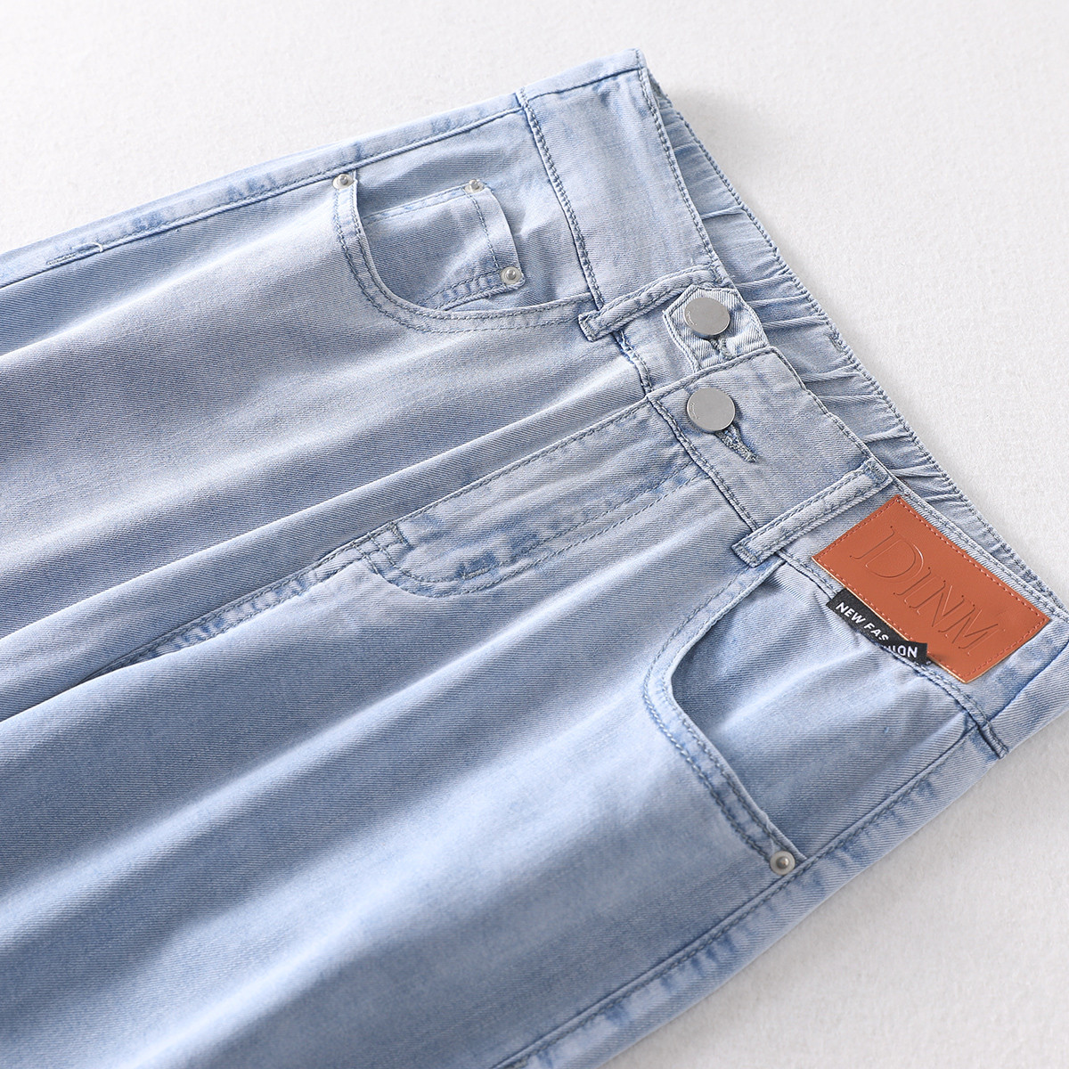 夏季薄料天丝牛仔裤高腰百搭刺绣哈伦裤冰爽休闲松紧抽绳九分裤女22