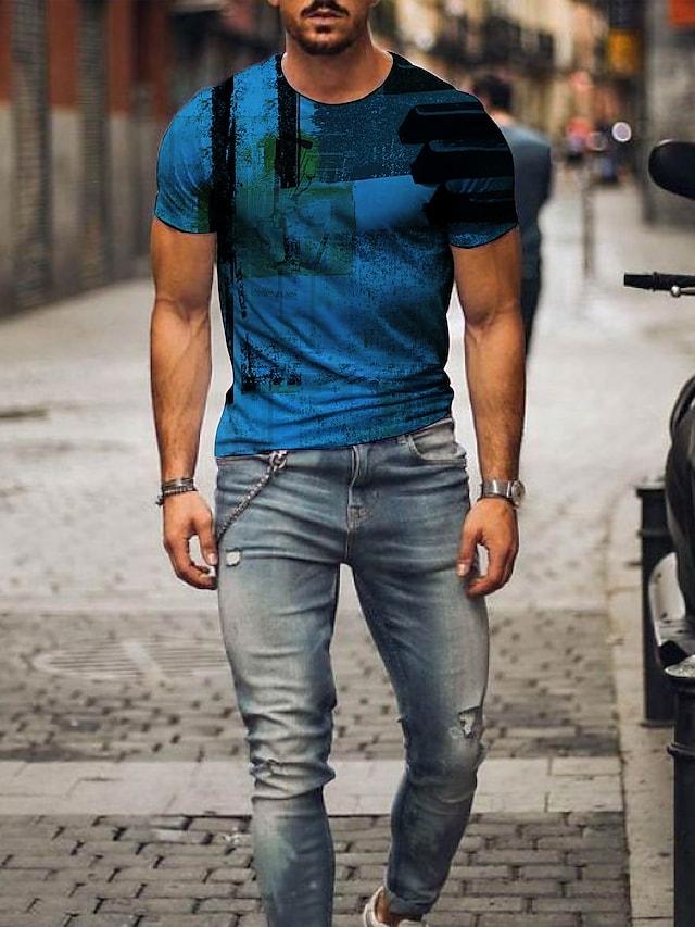 Men's Tee T shirt Shirt 3D Print 3D Graphic Prints Print Shrt Sleeve Daily Tps Casual Designer Big and Tall Rund Neck Blue Yellw Gray / Summer22