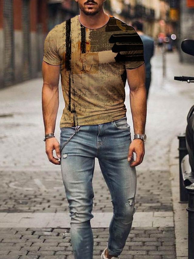 Men's Tee T shirt Shirt 3D Print 3D Graphic Prints Print Shrt Sleeve Daily Tps Casual Designer Big and Tall Rund Neck Blue Yellw Gray / Summer22