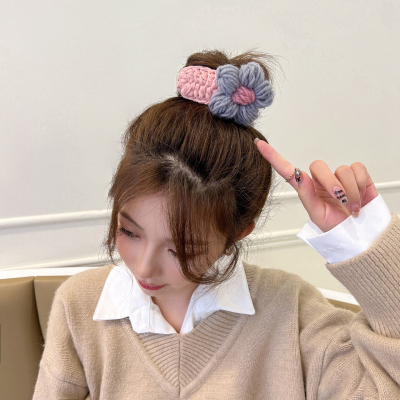 4、B2B商品(阶梯价&按批卖&起批4)&pod商品-------编织花朵毛线抓夹秋冬女毛毛鲨鱼夹大号发夹后脑勺发抓夹子头饰卡