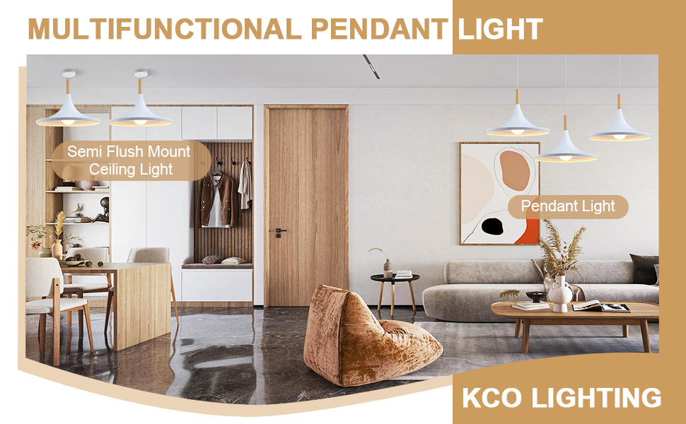 white aluminum and wood pendant lamp