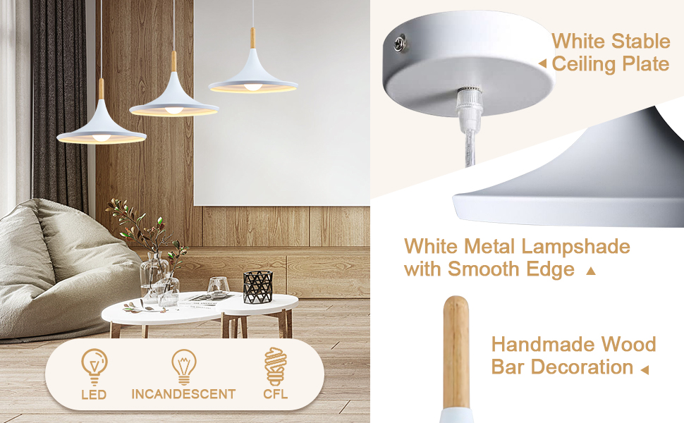 White Metal and Wood Pendant light