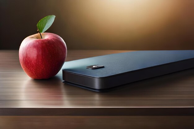 Photo かじられたリンゴがテーブルの上に置かれている