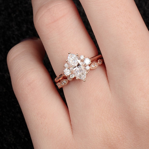 1.5 Carats Marquise Moissanite Engagement Ring
