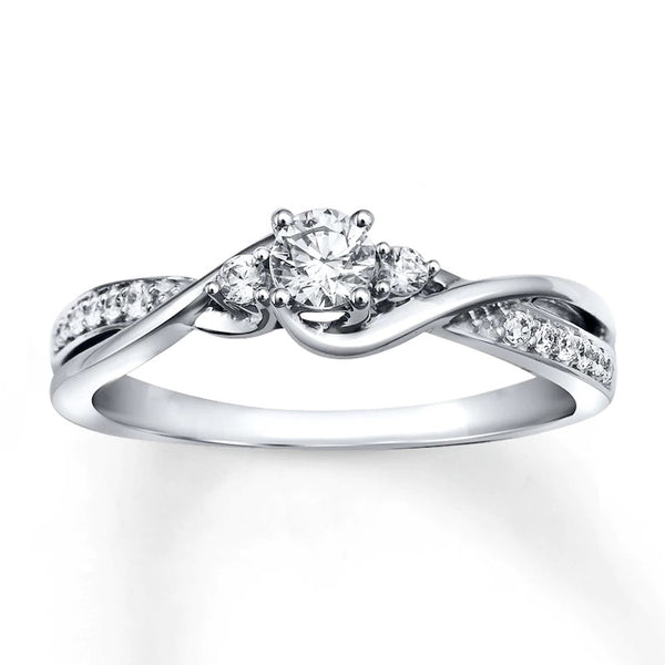 Round-cut Twisted Promise Engagment Wedding Moissanite Ring