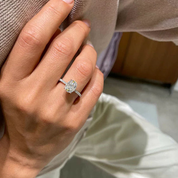 Oval Moissanite Ring With Hidden Halo